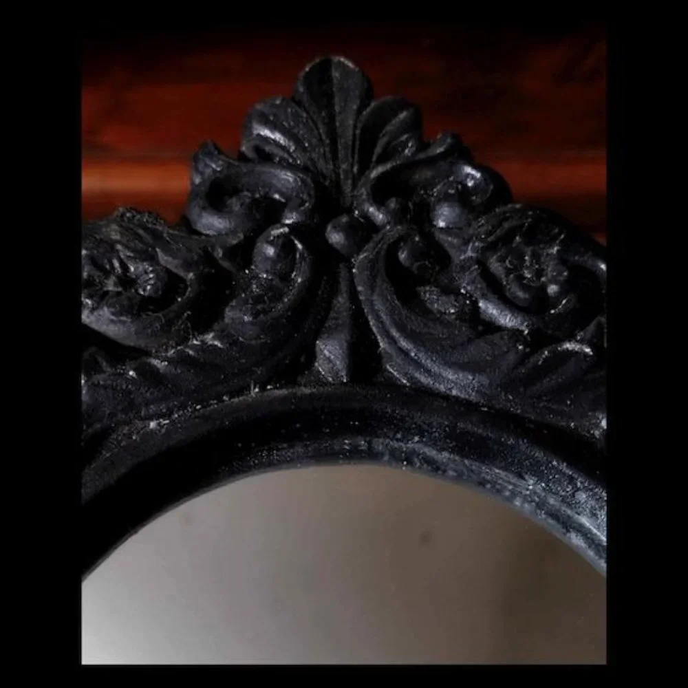 Black Gothic Ceramic Framed Mirror with hanging hardware